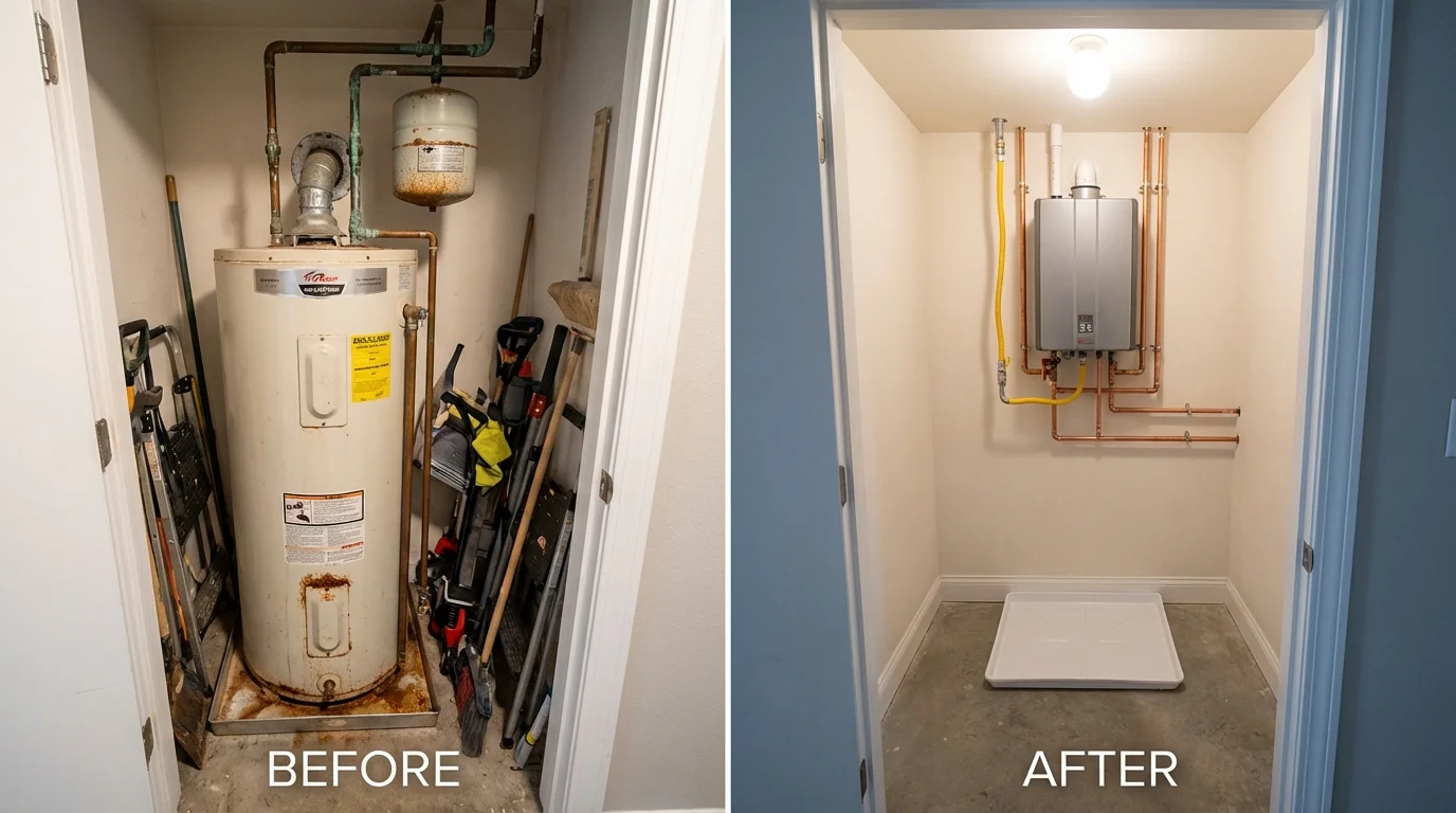 Tank water heater versus wall-mounted tankless unit comparison for Naranjito, PR homeowners